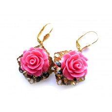 Clip On Earrings, Pink Clips, Pink Earrings, Rose Earrings, Flower Earrings, Pink Flower, Pink Rose, Pink Gold Errings, Pink Dangle Earrings, Pink Earrings, Deep Pink Earrings, Small Pink Earrings, 